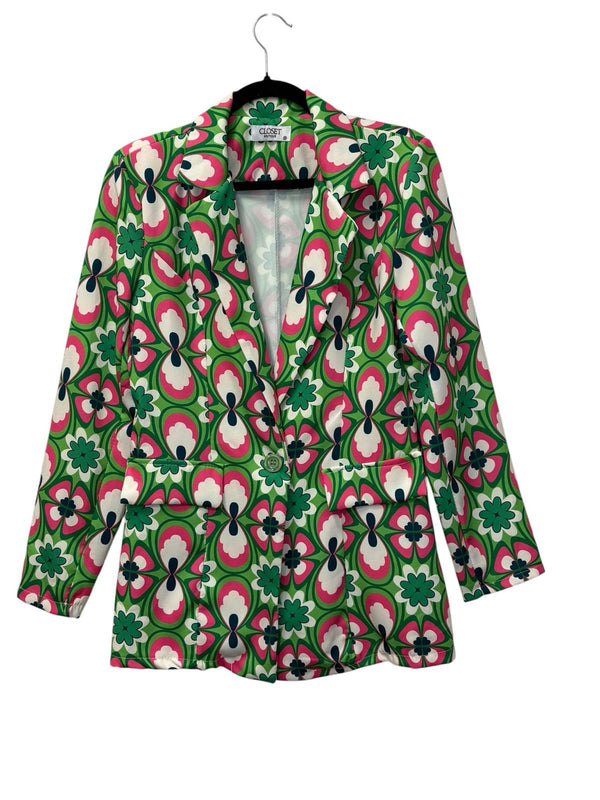 Closet Boutique Retro Floral Print Single-Button Blazer Green