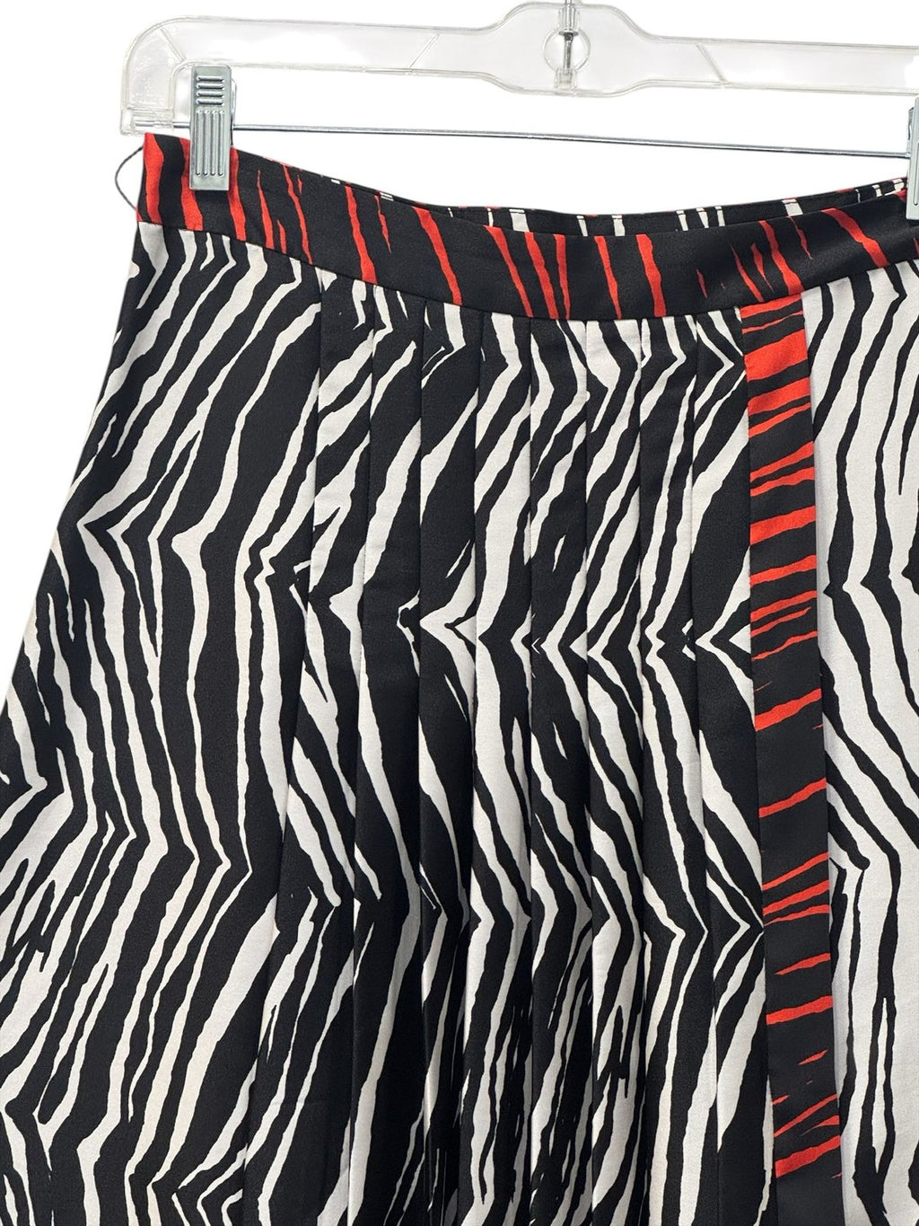 Zebra Print Pleated Midi Skirt Black White Red Size S