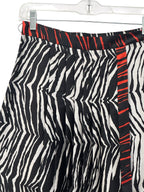 Zebra Print Pleated Midi Skirt Black White Red Size S