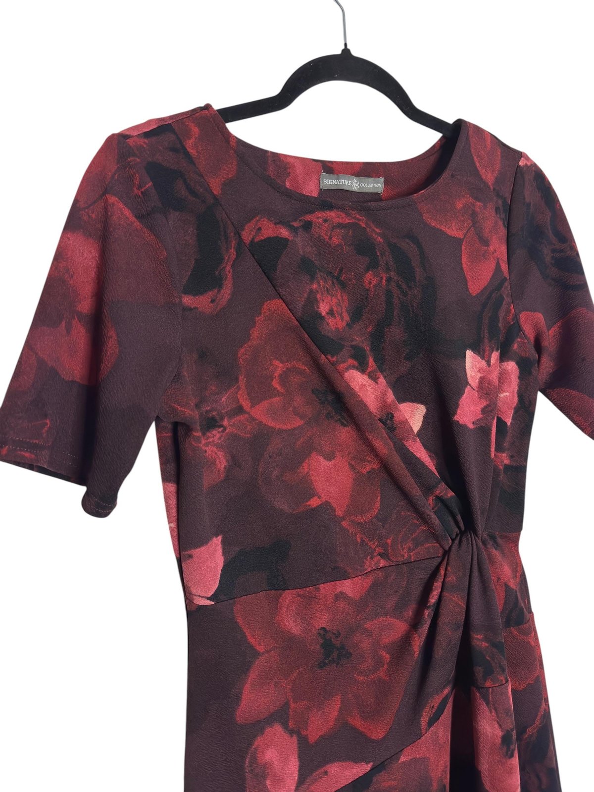 Signature Collection Floral Print Fit & Flare Dress Burgundy S