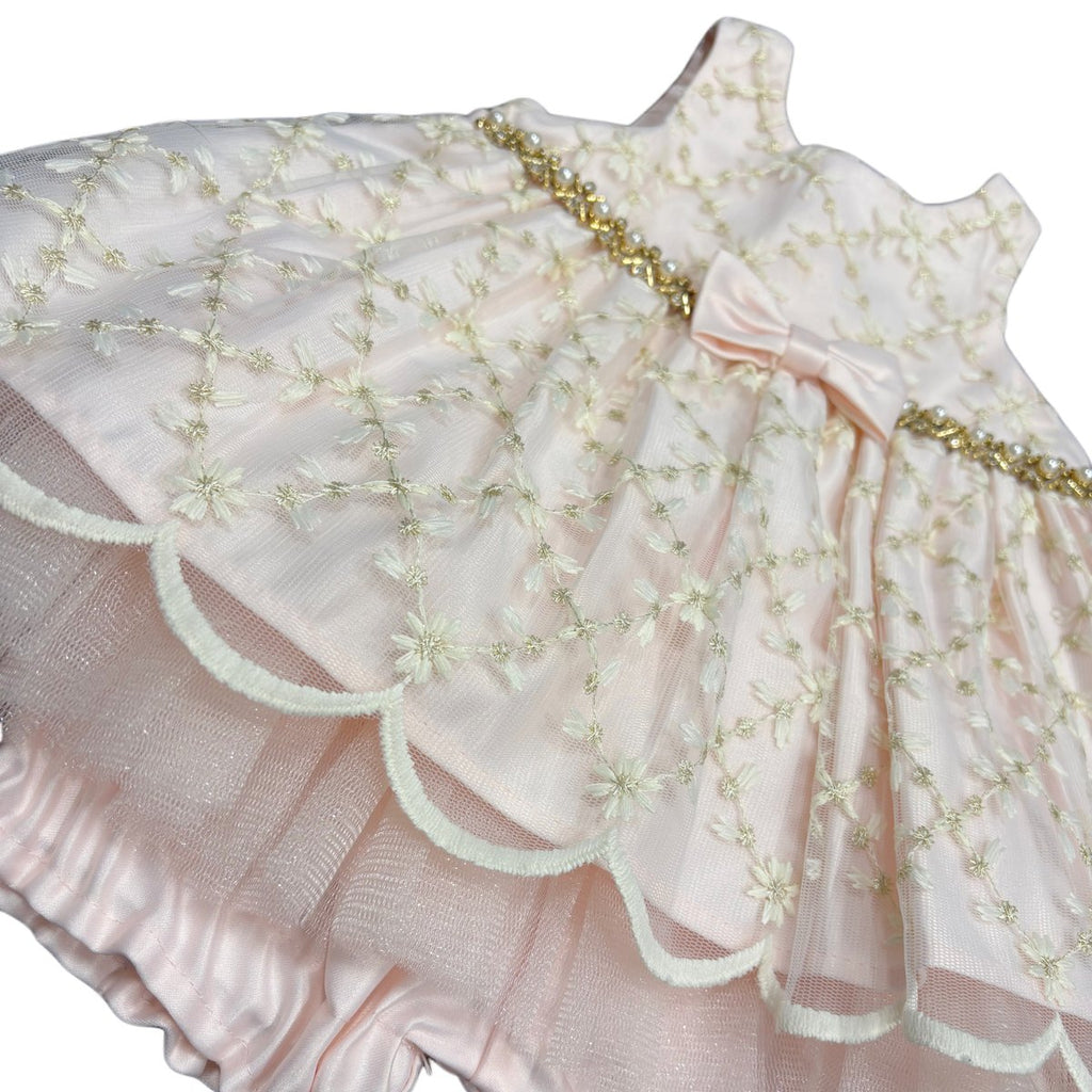 Couture Princess Embroidered Tulle Baby Dress Blush Pink