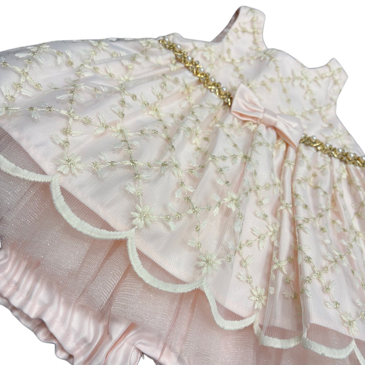 Couture Princess Embroidered Tulle Baby Dress Blush Pink