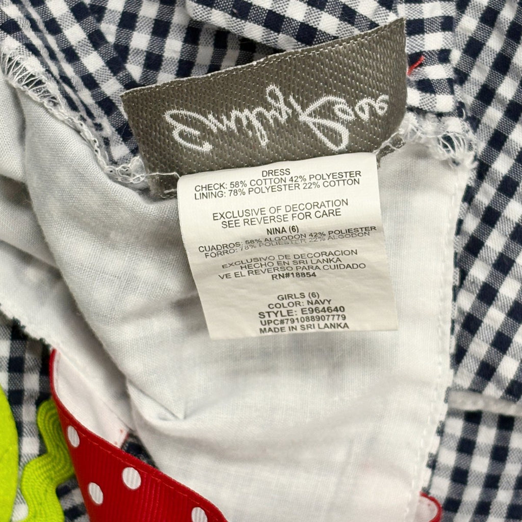 Emily Rose Navy Gingham Ladybug Appliqué Girls Dress Size 6