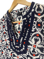 Talbots Medallion Print Long Sleeve Tunic Top Navy