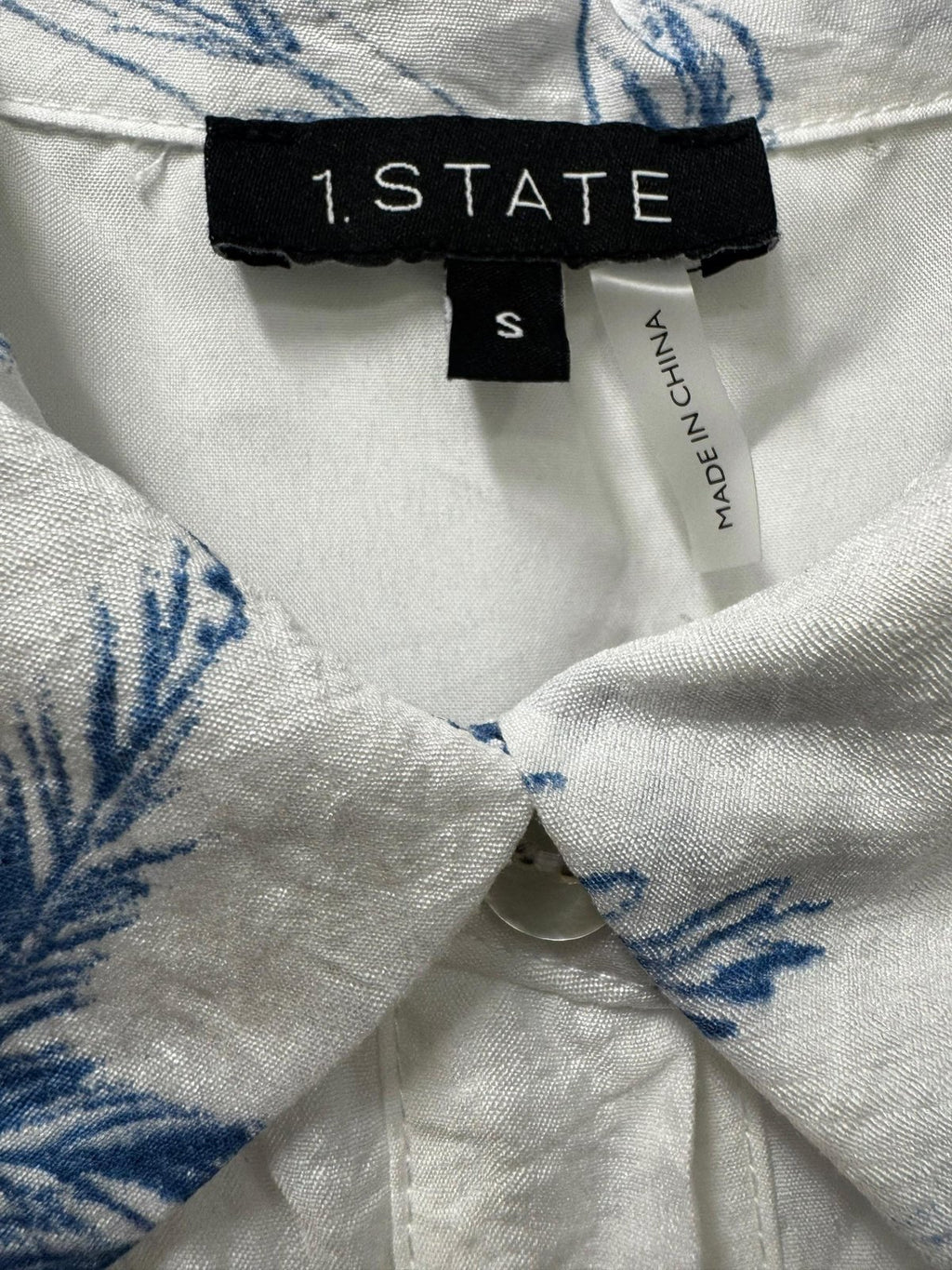 1.STATE Tropical Toile Print Tiered Maxi Shirtdress White Blue