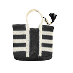 Escape Striped Woven Straw Tote Bag Black White