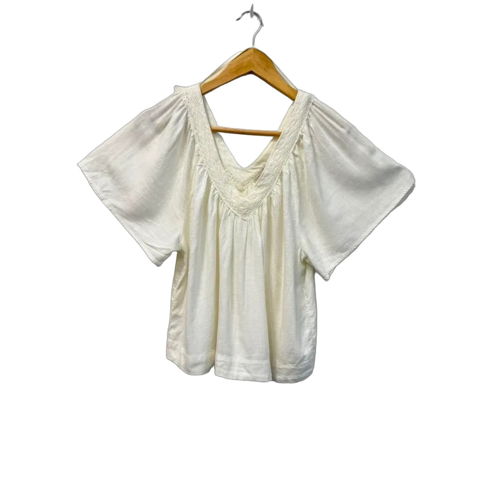 LOFT Ivory Lace Trim V-Neck Peasant Blouse XS