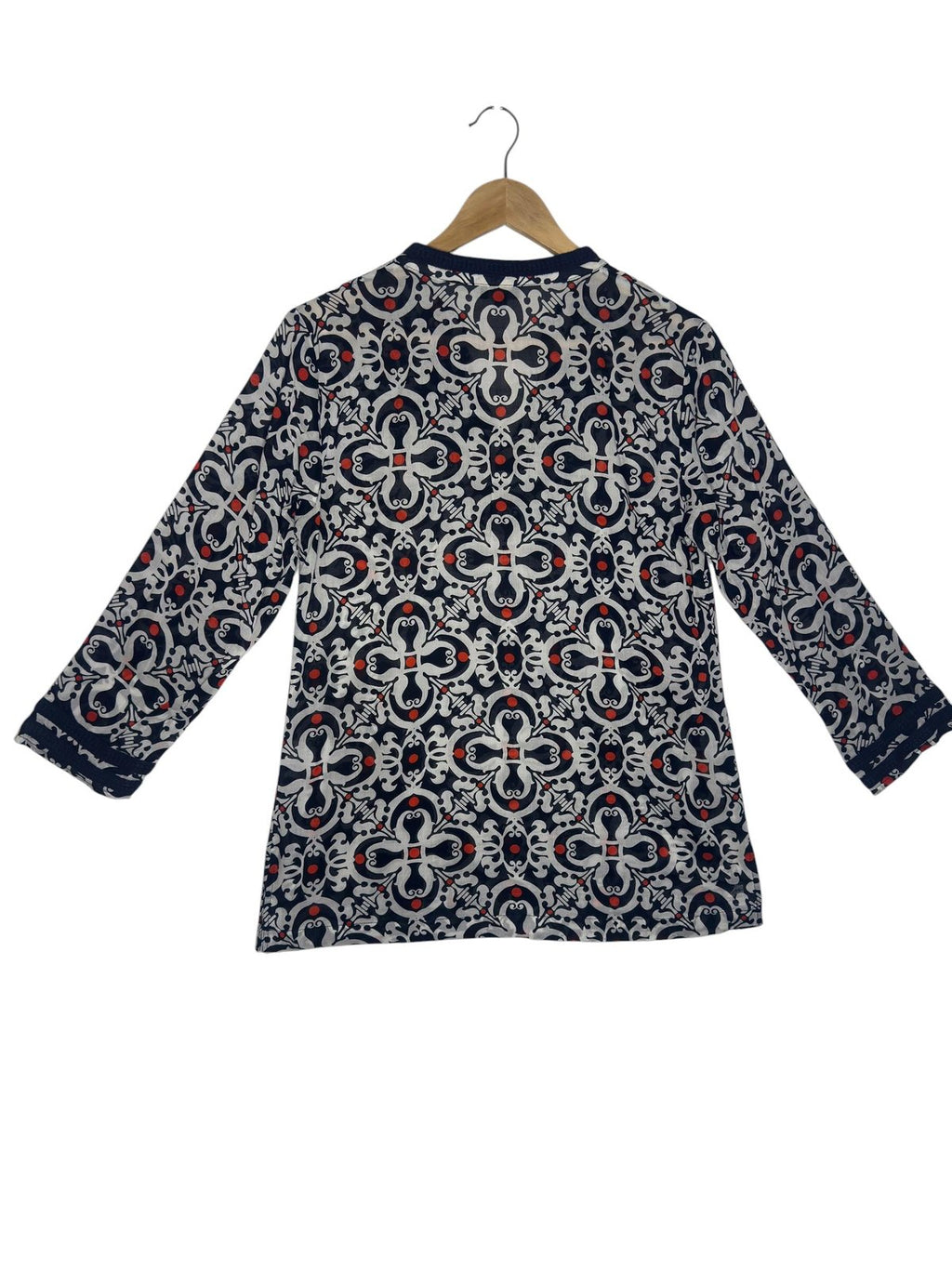 Talbots Medallion Print Long Sleeve Tunic Top Navy