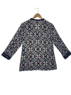 Talbots Medallion Print Long Sleeve Tunic Top Navy