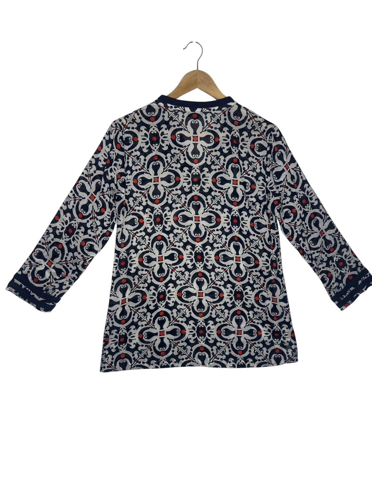 Talbots Medallion Print Long Sleeve Tunic Top Navy