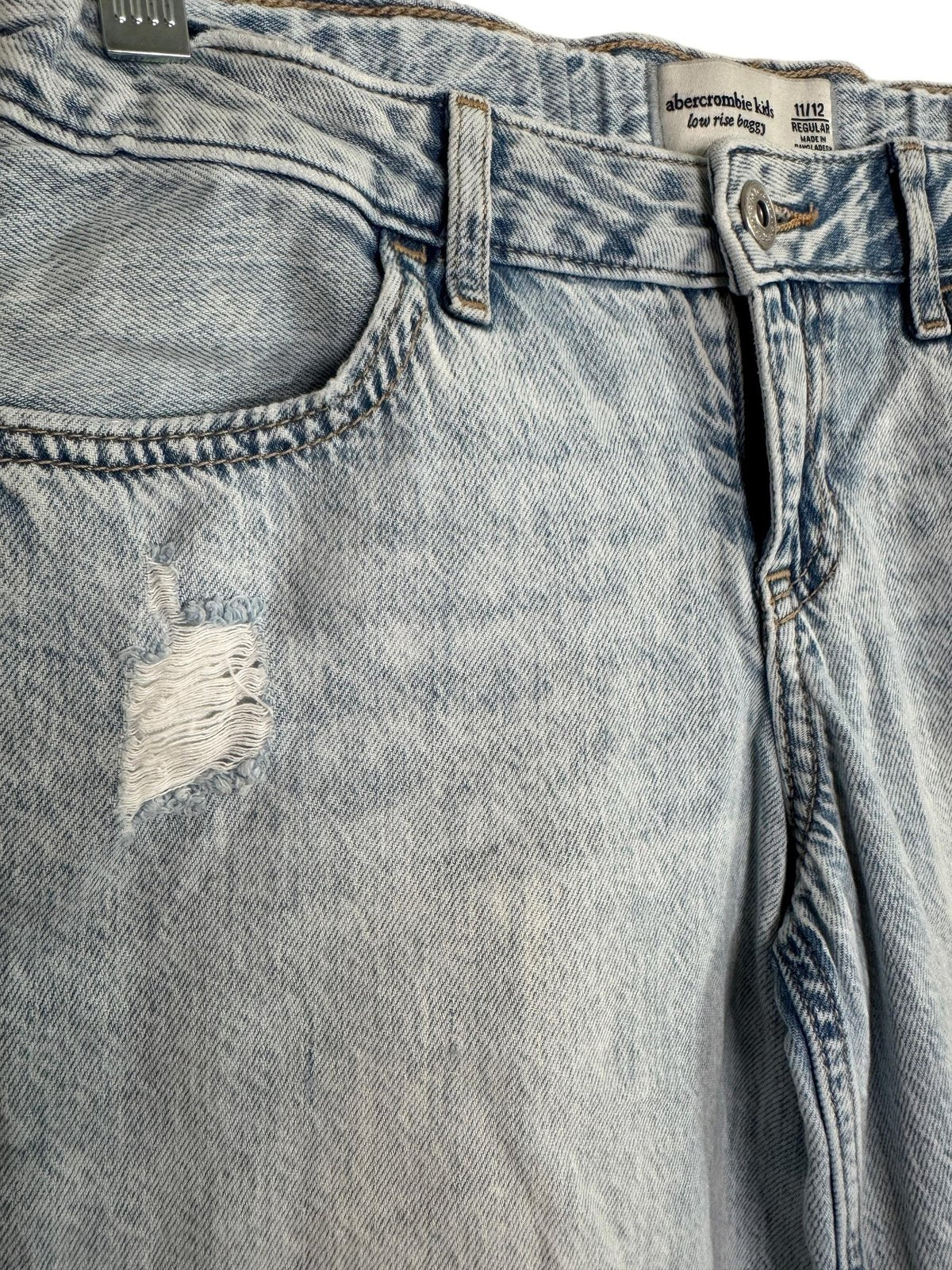 Abercrombie Kids Low Rise Baggy Distressed Jeans Light Blue