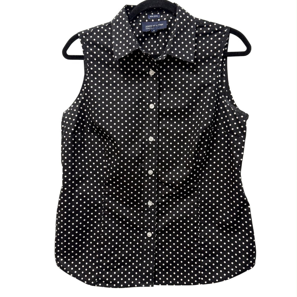 Jones New York Polka Dot Sleeveless Button-Down Blouse