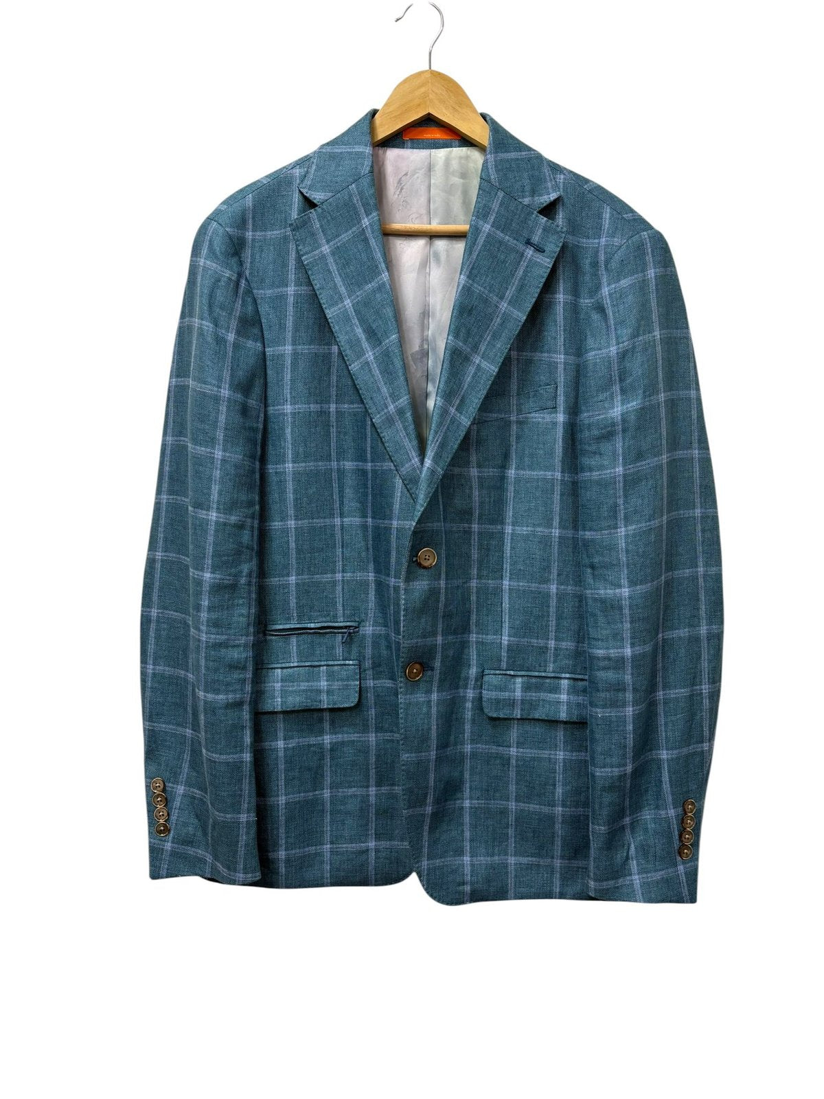 100% Linen Windowpane Check Sport Coat Size 40R