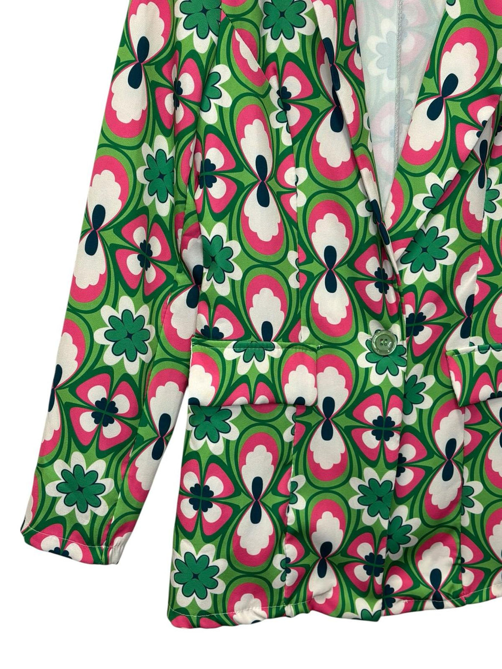 Closet Boutique Retro Floral Print Single-Button Blazer Green
