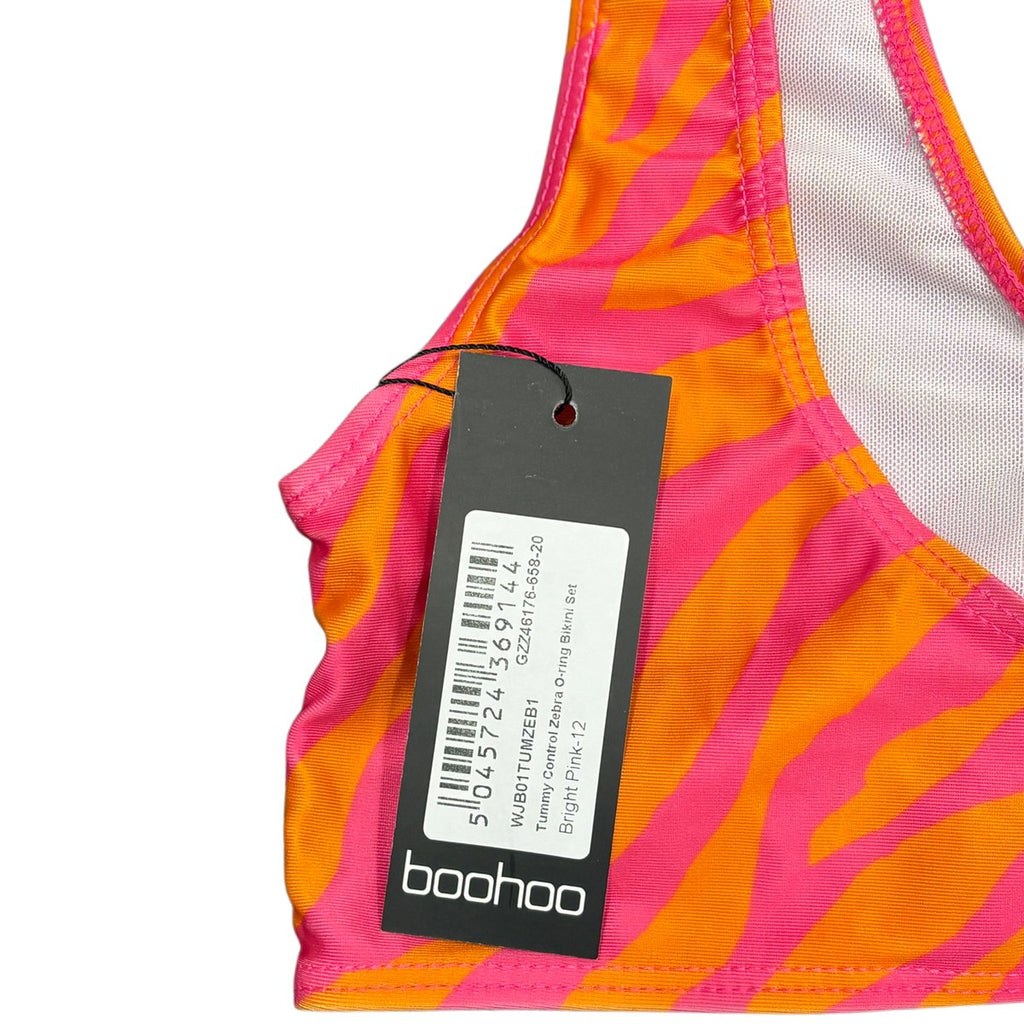 Boohoo Tummy Control Zebra O-Ring Bikini Set Pink