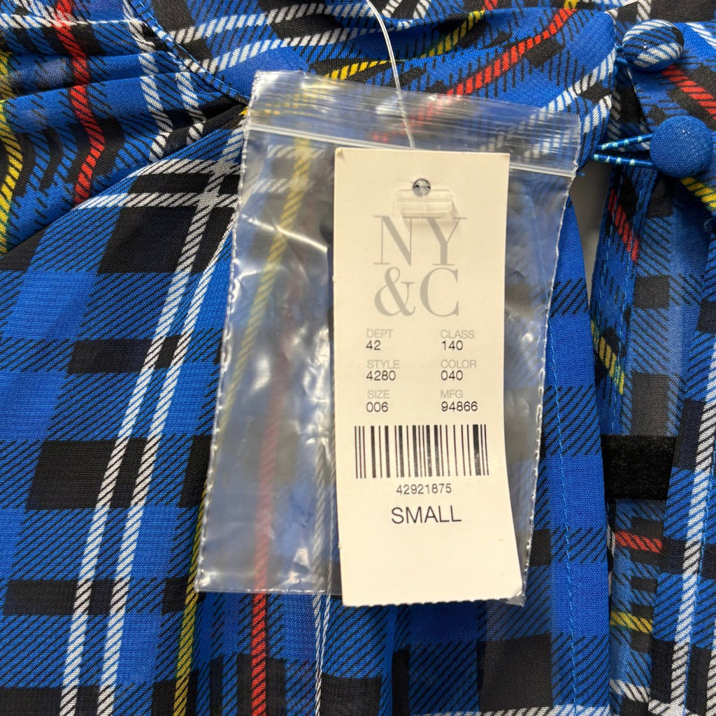 NY&C Blue Tartan Plaid Long Sleeve Blouse