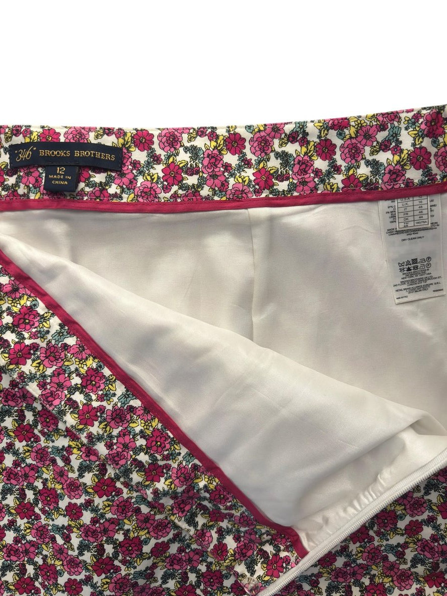 Brooks Brothers Ditsy Floral Linen Blend Pencil Skirt Cream