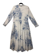 1.STATE Tropical Toile Print Tiered Maxi Shirtdress White Blue