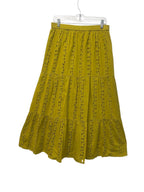 Mustard Yellow Eyelet Tiered Midi Skirt Boho