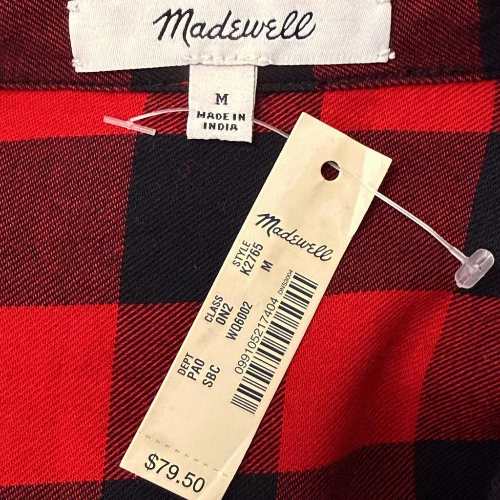 Madewell Buffalo Check Tie-Front Flannel Shirt Red