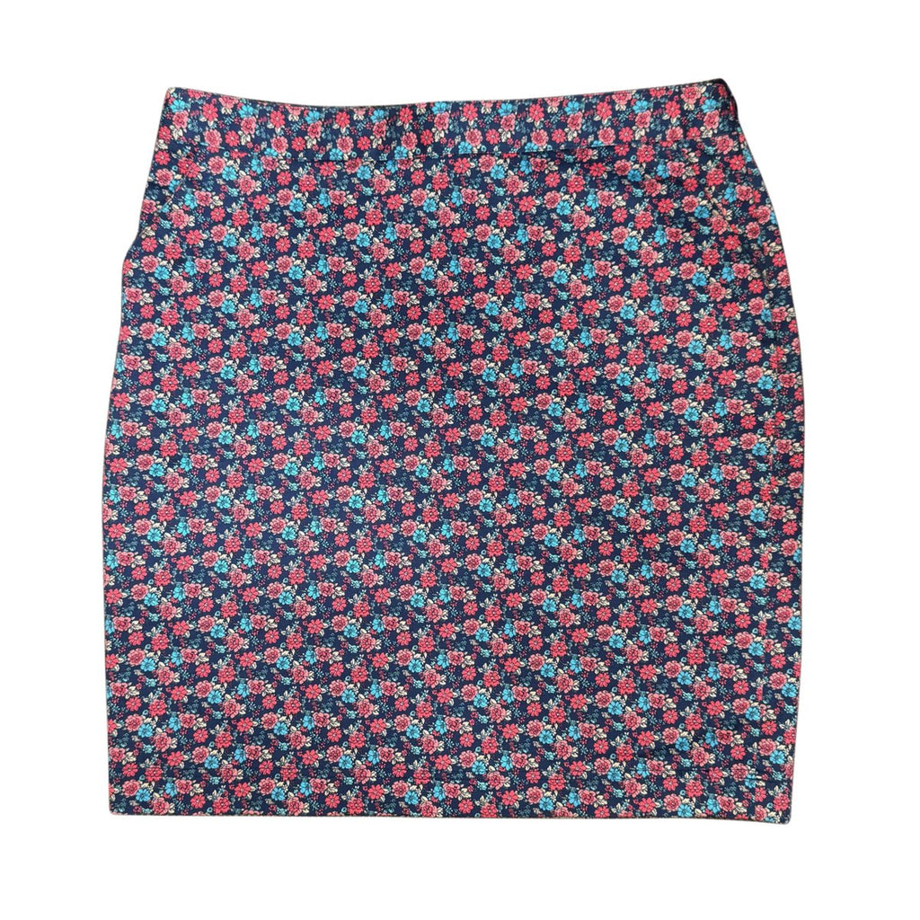 346 Brooks Brothers Floral Print Cotton Pencil Skirt Navy
