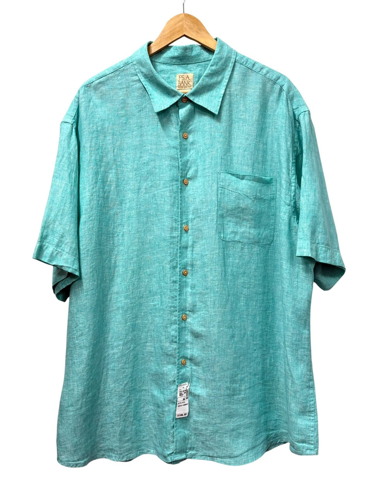 Jos. A. Bank 100% Linen Short-Sleeve Button-Up Shirt Teal