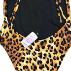 Leopard Print One-Piece Swimsuit Halter Back Black