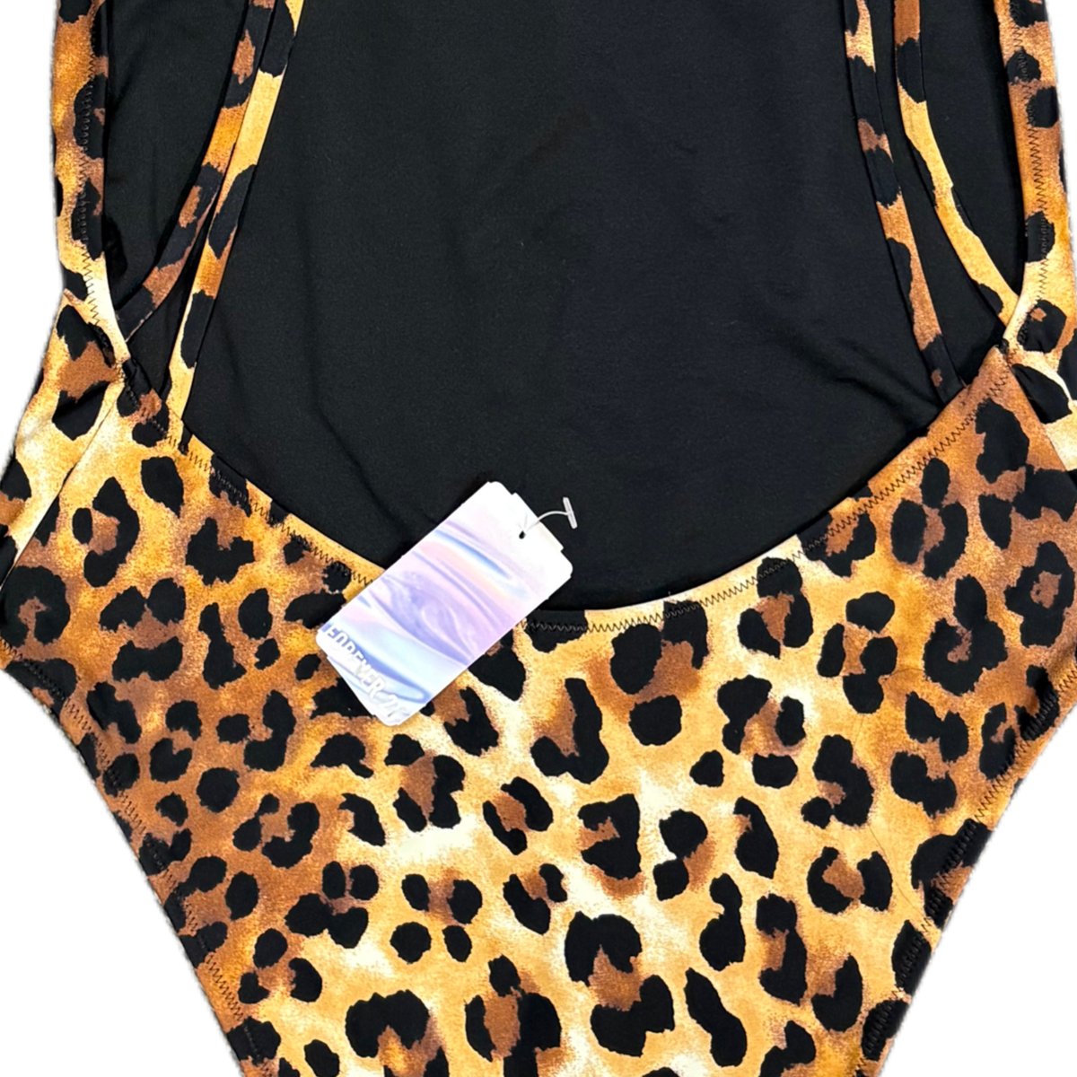 Leopard Print One-Piece Swimsuit Halter Back Black