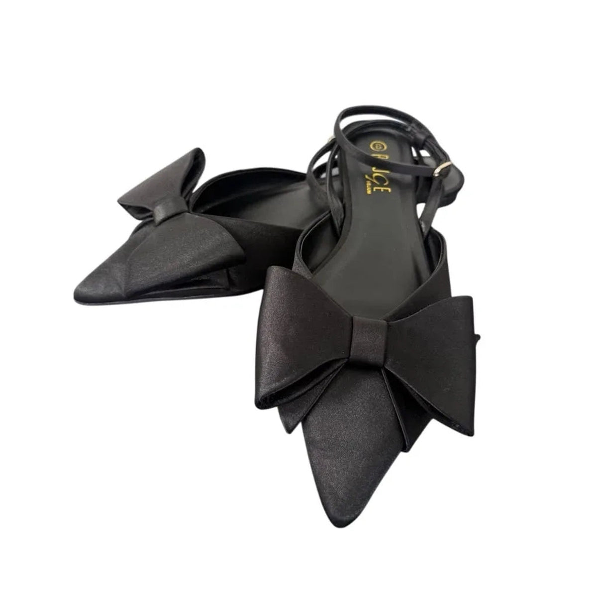 Rouge Helium Black Satin Bow Pointed-Toe Flats