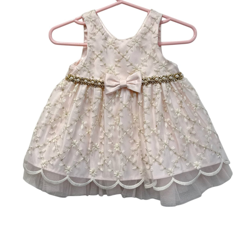 Couture Princess Embroidered Tulle Baby Dress Blush Pink