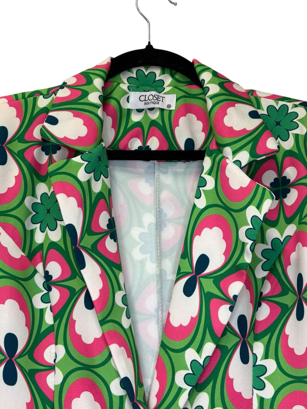 Closet Boutique Retro Floral Print Single-Button Blazer Green