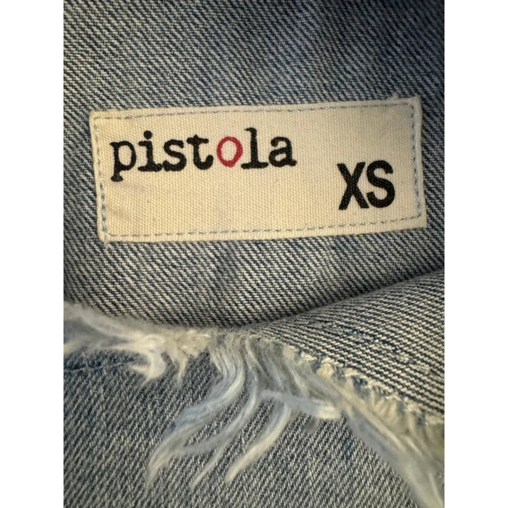 Pistola Fringe Denim Crop Top Light Blue