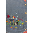 Casual Corner Denim Gingham Embroidered Garden Vest