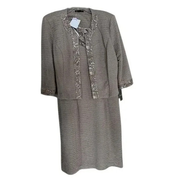 Brianna Milay Sequin Embroidered Two-Piece Dress Set Taupe