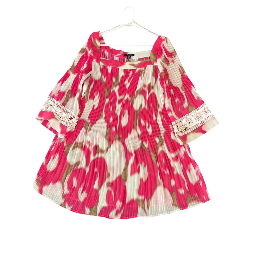 Alfani Pleated Abstract Print Tunic Top Pink