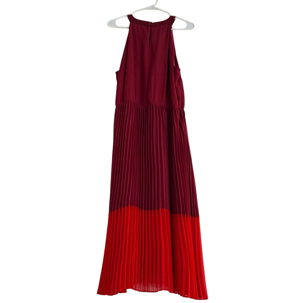 Sandra Darren Burgundy Red Pleated Halter Midi Dress