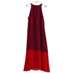 Sandra Darren Burgundy Red Pleated Halter Midi Dress