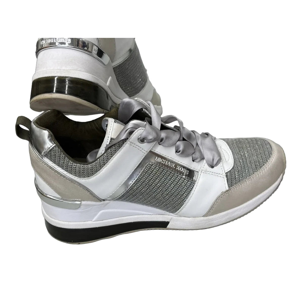 Michael Kors Glitter Mesh Running Sneakers – Silver and Olive Green