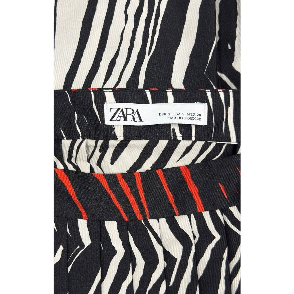 Zebra Print Pleated Midi Skirt Black White Red Zara