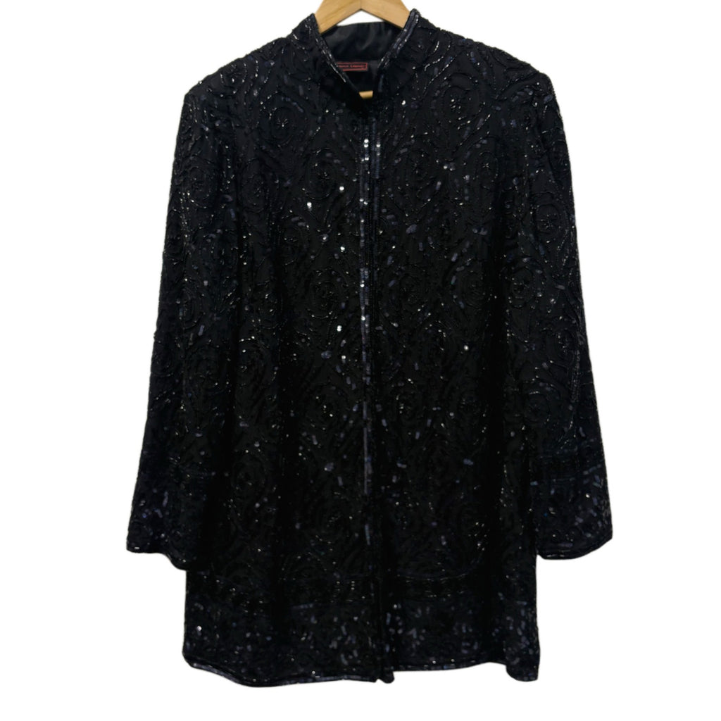 Frank Usher Black Vintage Black Silk Beaded Jacket Men Size L