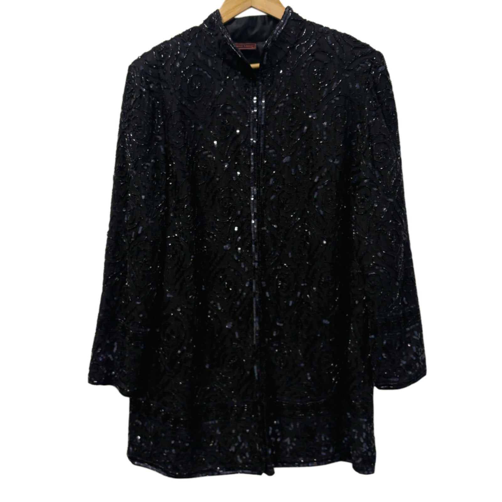 Frank Usher Black Vintage Black Silk Beaded Jacket Men Size L