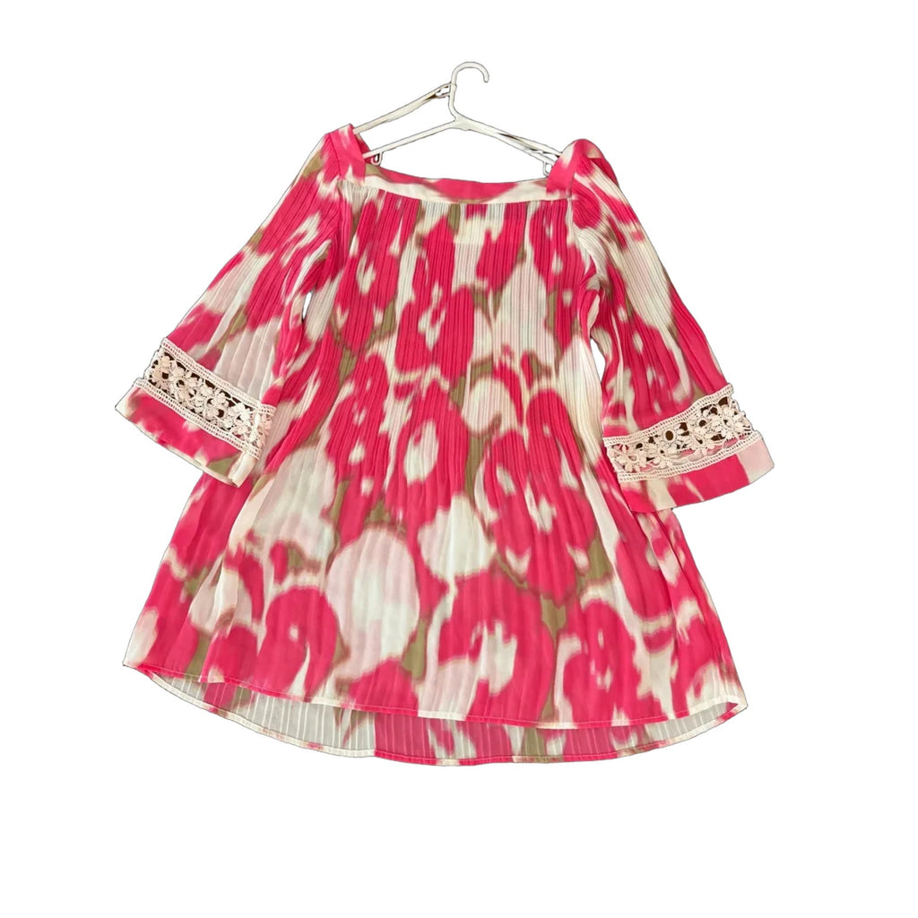 Alfani Pleated Abstract Print Tunic Top Pink