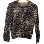 J-Crew Marino wool button down cardigan in grey and blue leopard print size M