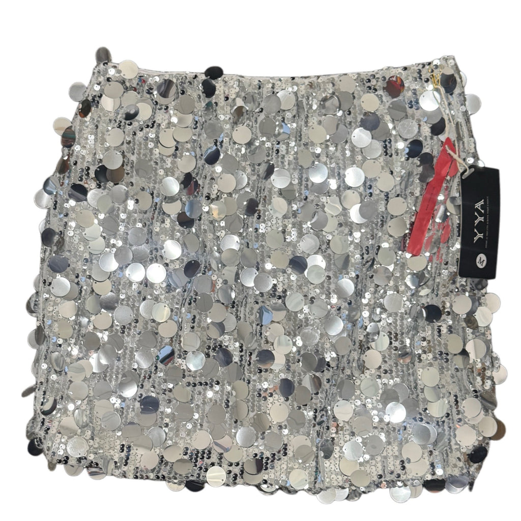 YYA Large Paillette Sequin Mini Skirt Silver