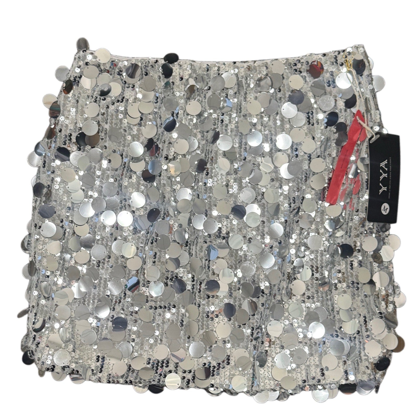 YYA Large Paillette Sequin Mini Skirt Silver
