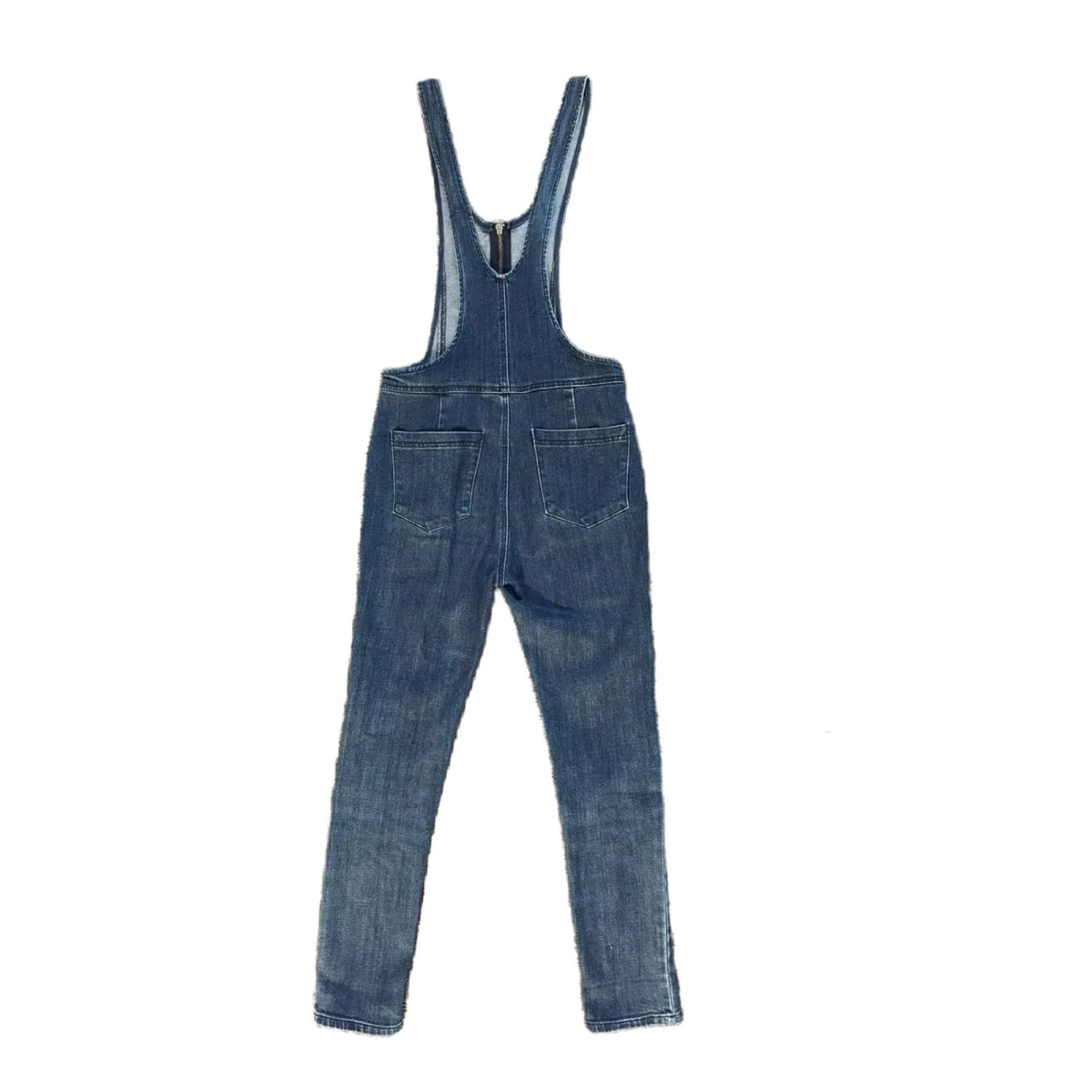 Free People Blue Denim Skinny Overalls Jumpsuit