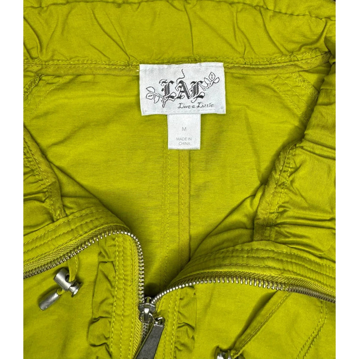 LAL Chartreuse Zip-Up Lightweight 3/4 Sleeves Jacket Medium