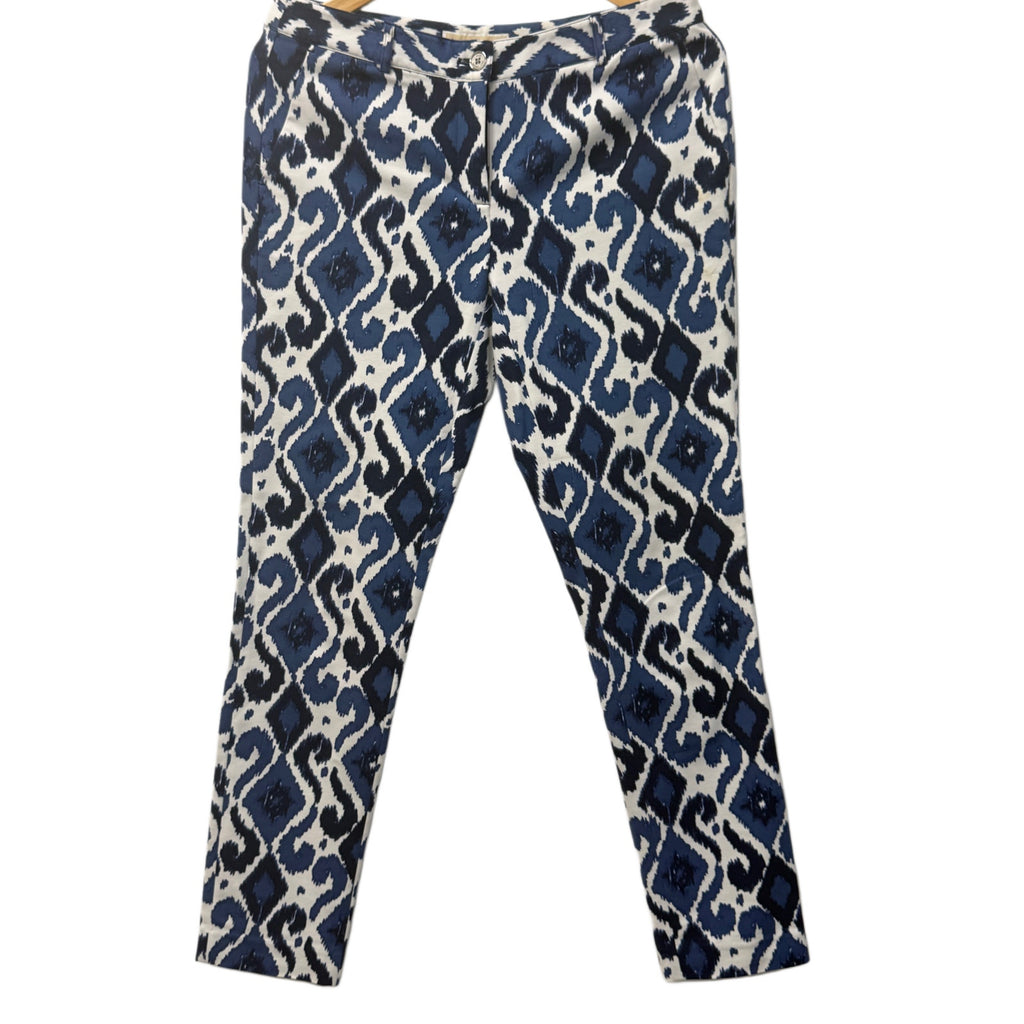 Michael Kors Blue Ikat Print Skinny Pants Size 4 Stretch Cotton Blend Ankle Pants