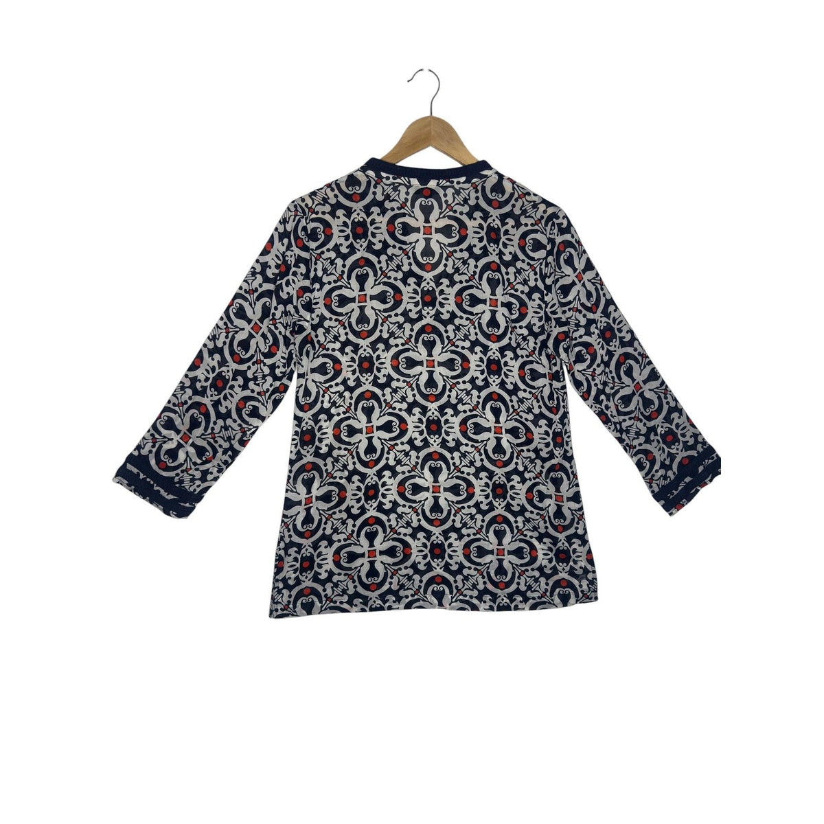 Talbots Medallion Print Long Sleeve Tunic Top Navy
