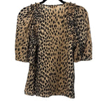 Rebecca Taylor Animal Print Ruffle Blouse Beige Black
